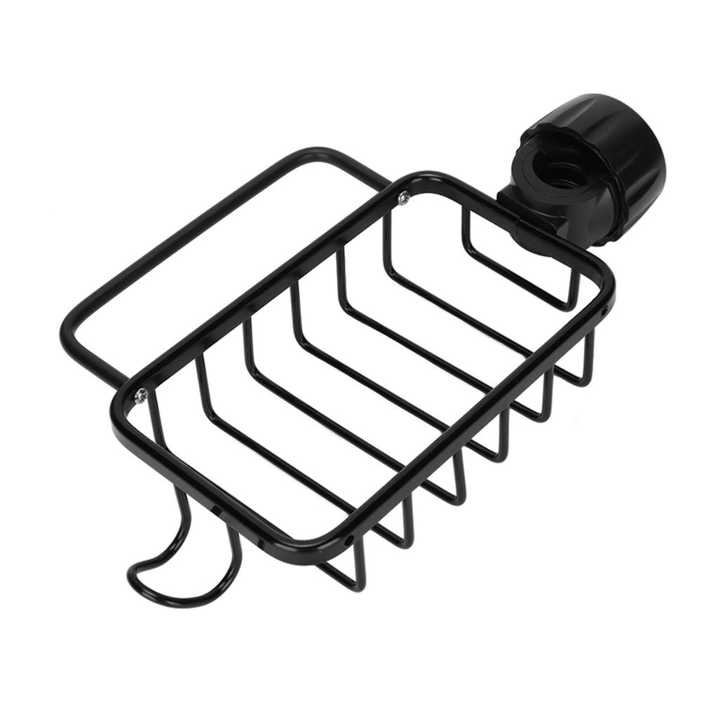 Kitchen Faucet Storage Rack Faucet Sponge Holder Hanging Drain Rack with Towel Shelf for Kitchen Sink Black