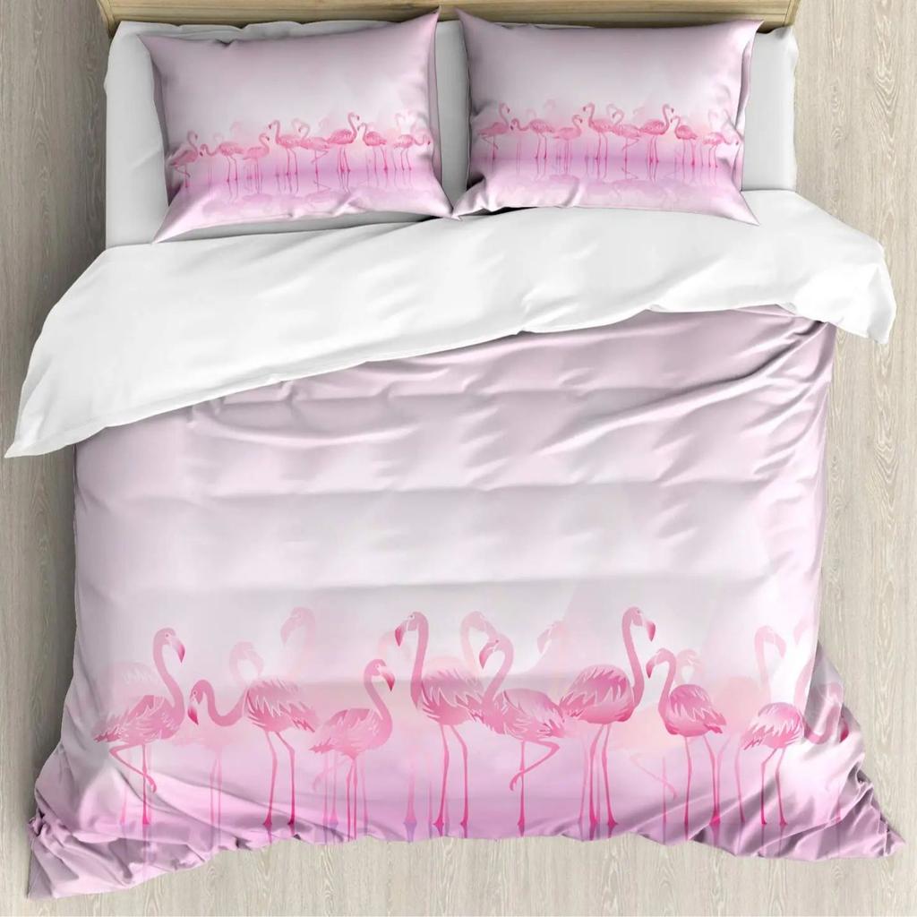 Flamingo Duvet Cover Three-Piece Girl Bedroom Bedding Quilt Cover Set Pink Bedspread