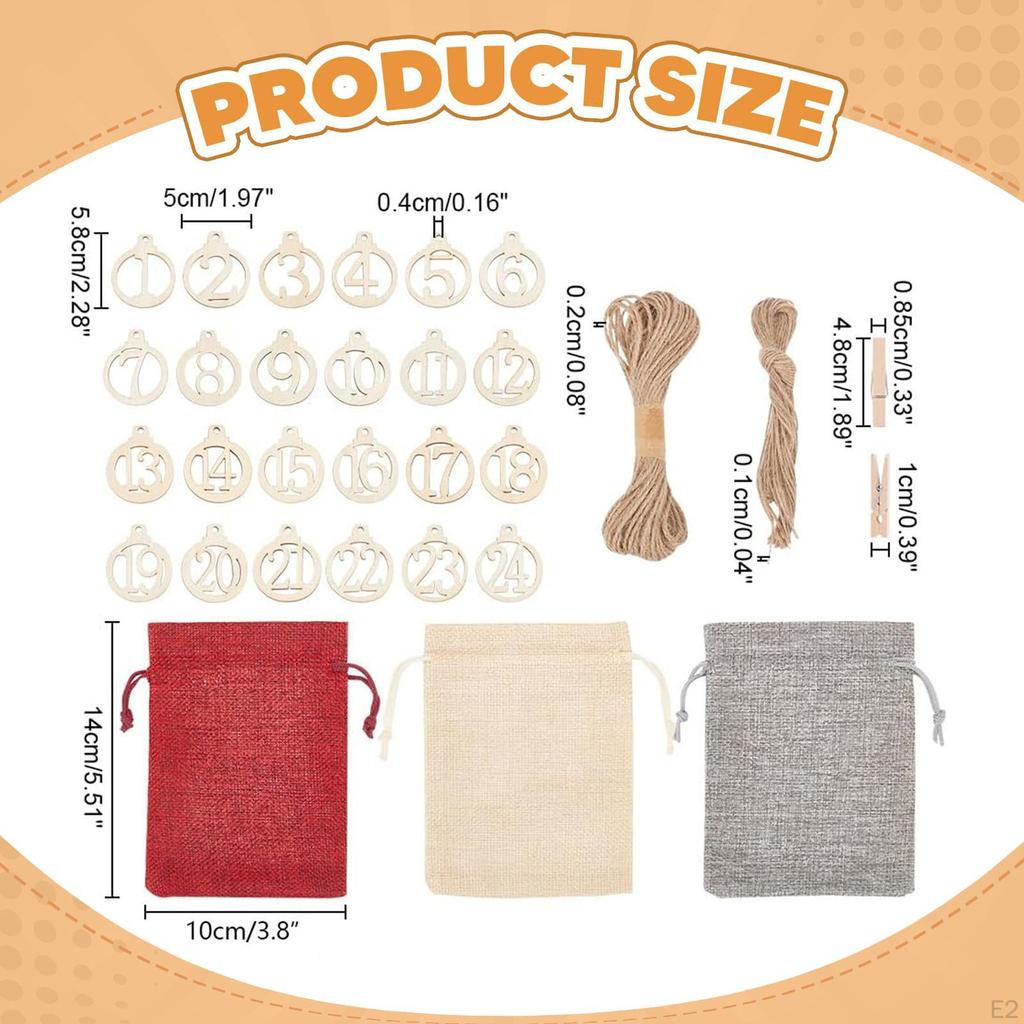 24x Christmas Advent Calendar Bags Chocolate Candy with 1-24 Number Tags DIY Hanging