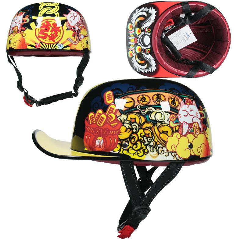 Vintage gangster personality baseball cap men and women painted helmet scoop helmet cap helmet electric car half helmet riding