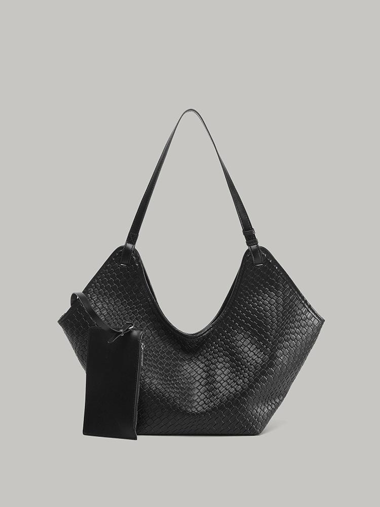 

Retro fashion woven bag 2025 new high-end shoulder handbag commuting versatile large-capacity tote bag чёрный