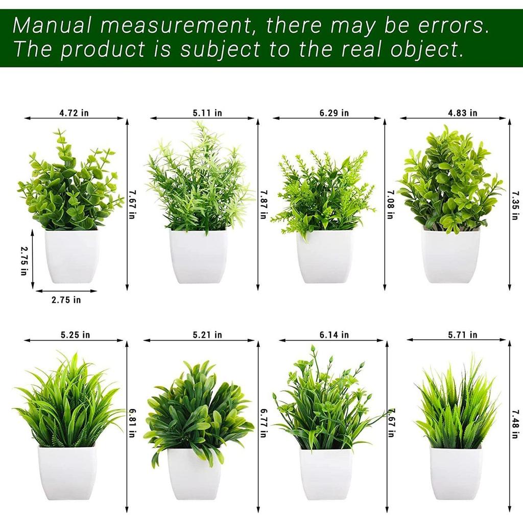 Artificial Plastic Eucalyptus Plants Small Indoor Potted Houseplants, Small Faux Plants for Home Decor Bathroom Office Farmhouse (Set 8)