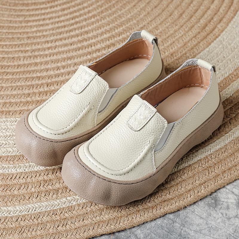 New Women's Loafers Shoe Antislip Retro Genuine Leather Shoes Women Comfortable Female Boat Shoes Spring and Autumn
