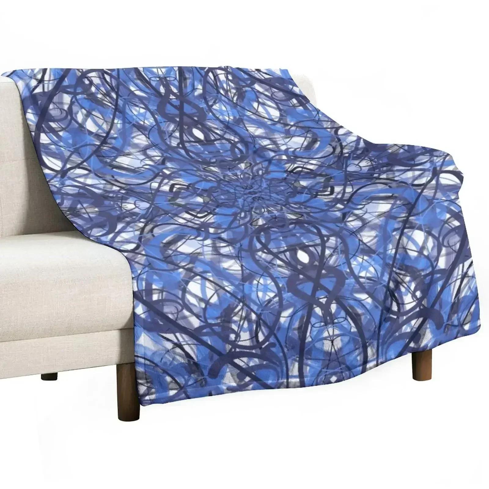 Symmetry - Blue Tones (white background) Throw Blanket Stain Resistant Cozy Warm Blanket 75X95CM