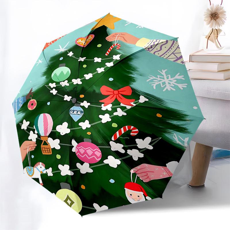 

1pc Christmas Tree Ornament Set with Hot Air Balloon, Santa Claus and More Automatic Opening Umbrella with Foldable Design, 8-Iron Frame, Perfect for