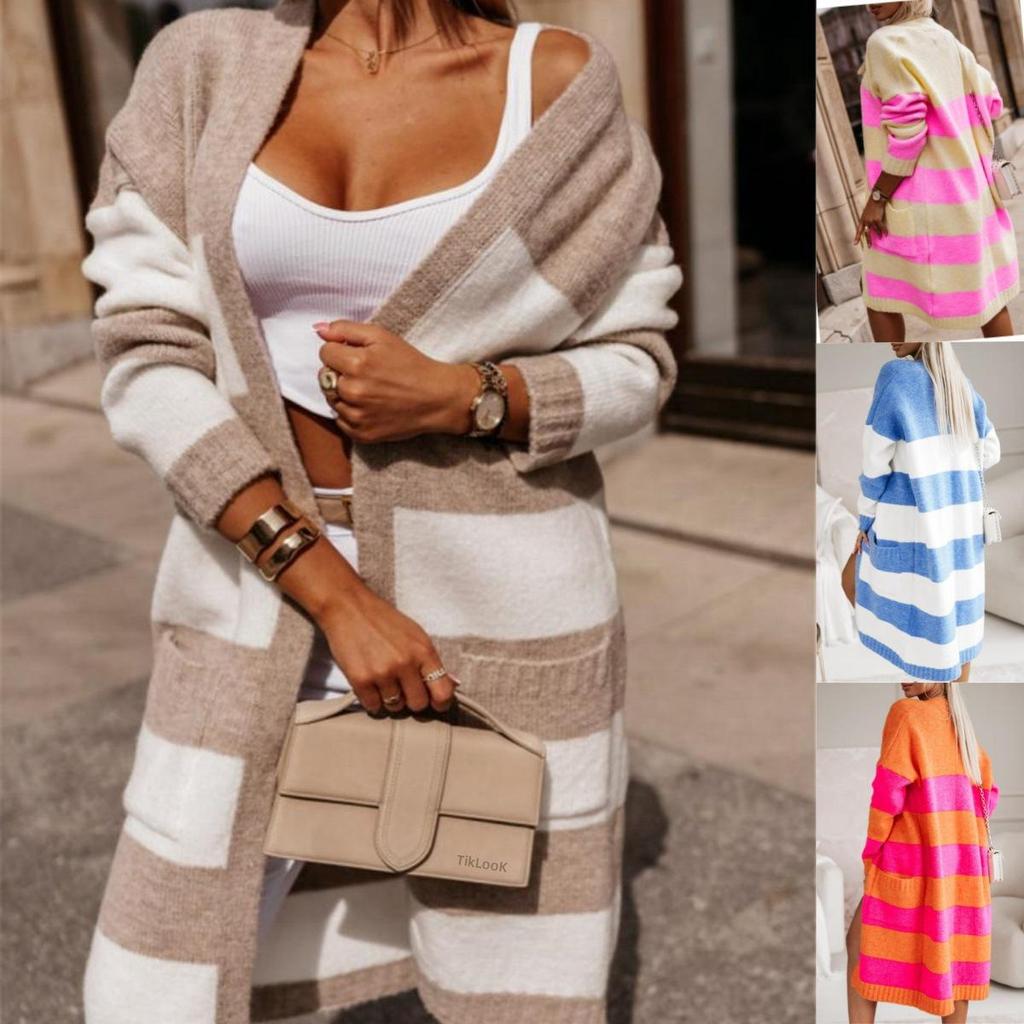 Women's Loose Color Block Knit Cardigan Sweater (2025)