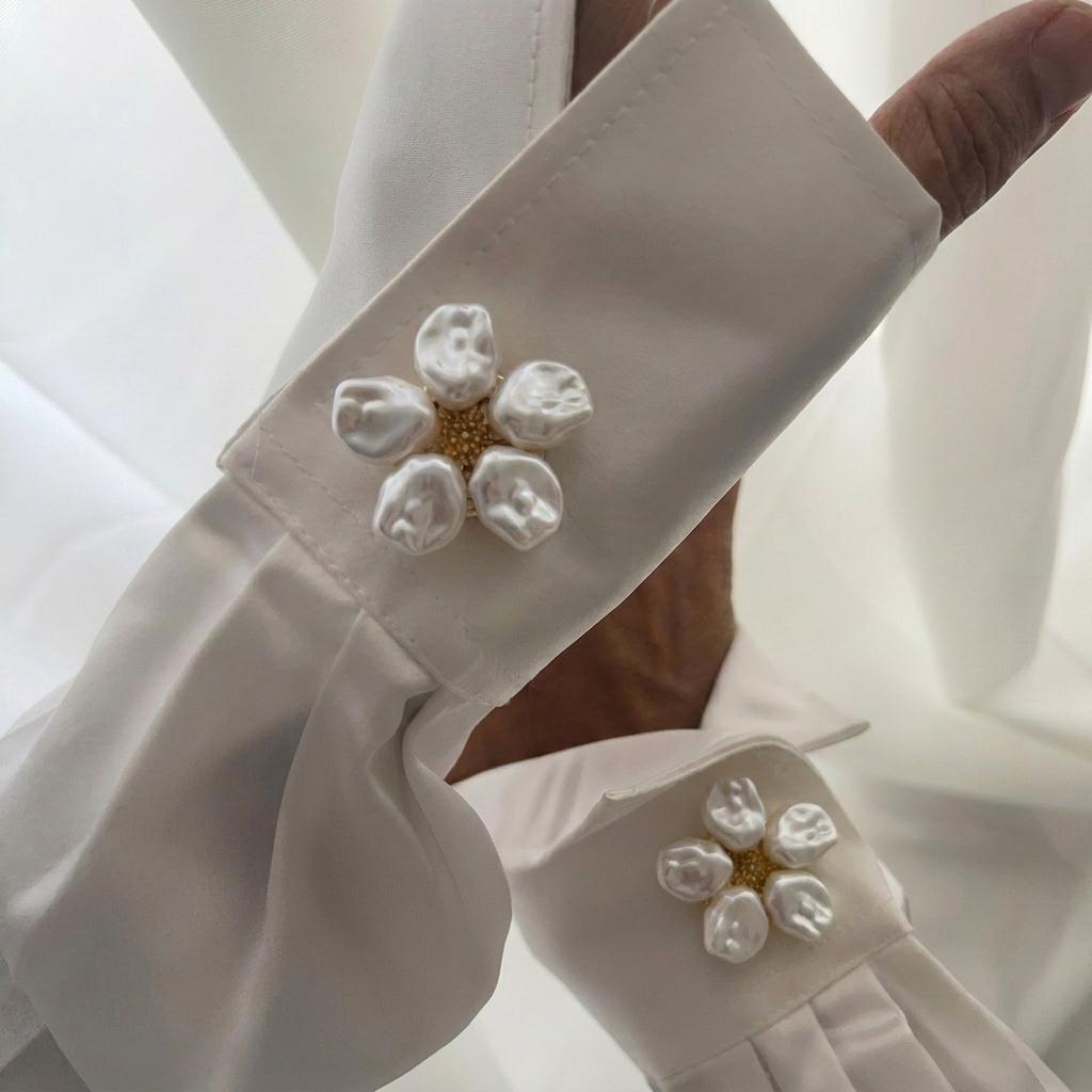 2Pcs Irregular Baroque Pearls Flower Button for Women Men Metal Geometry Safe Hijab No Hole Pins Shirt Scarf Buckle Accessories