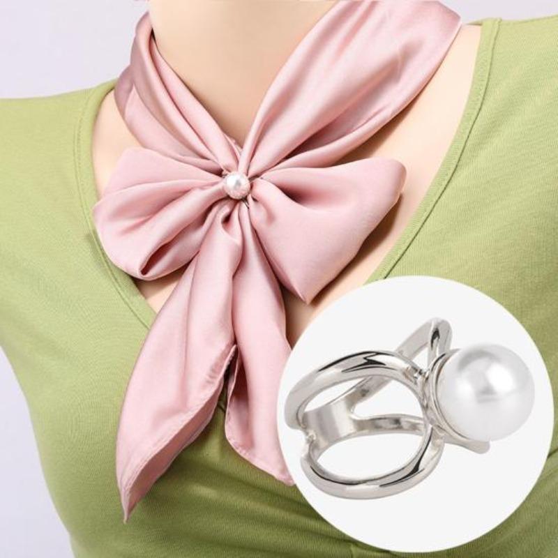 Elegante fibbia per sciarpa in seta geometrica con perla sintetica, fibbia per sciarpa per cintura squisita e alla moda