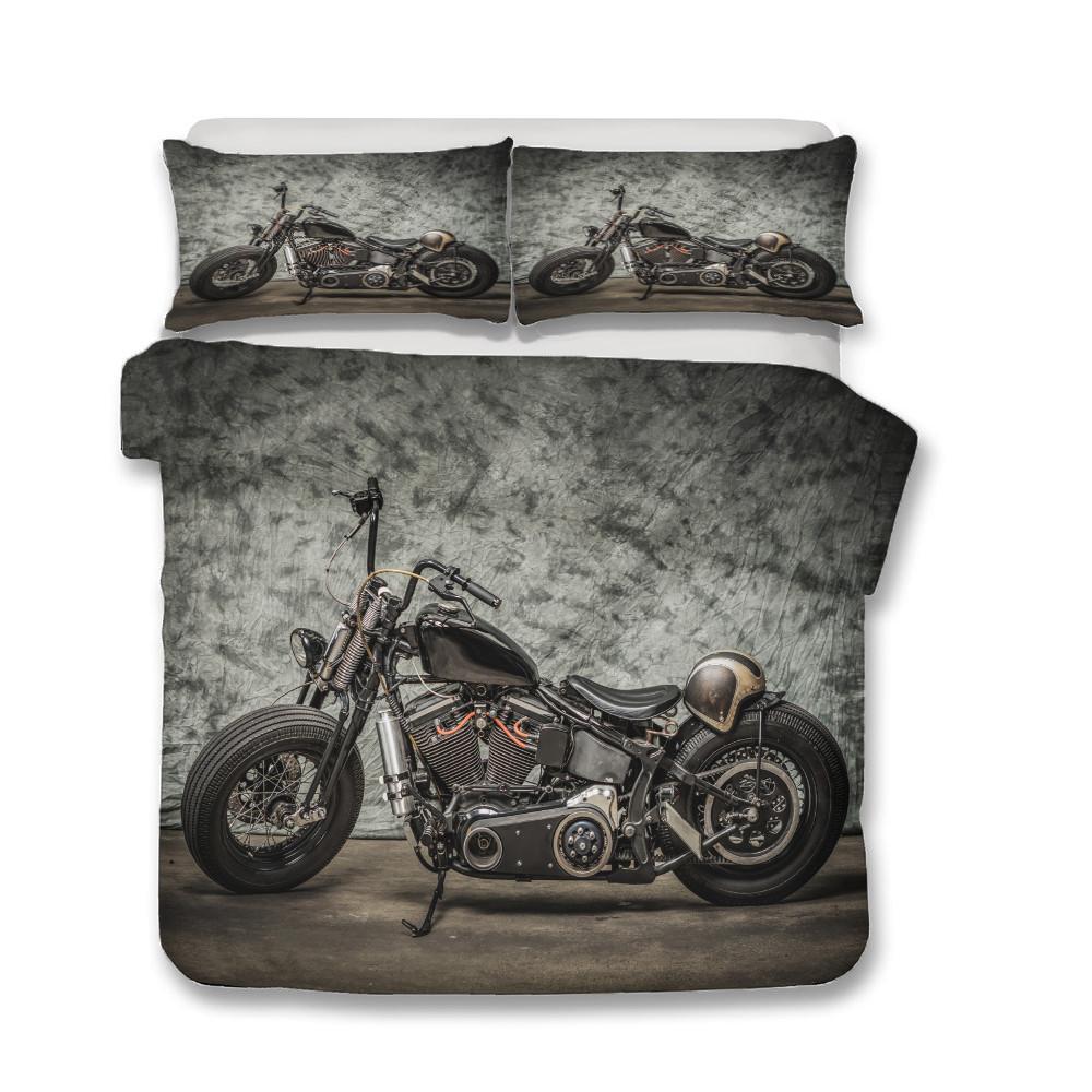 Motorbike Bedding Set 3d Grey And Black Down Comforter For Adult Boys Bedroom Coverlet Full Queen Single And Double Size Sheet