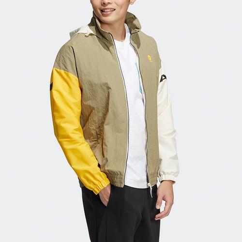 adidas Colorblock Retro American Sports Hooded Jacket for Men, Green