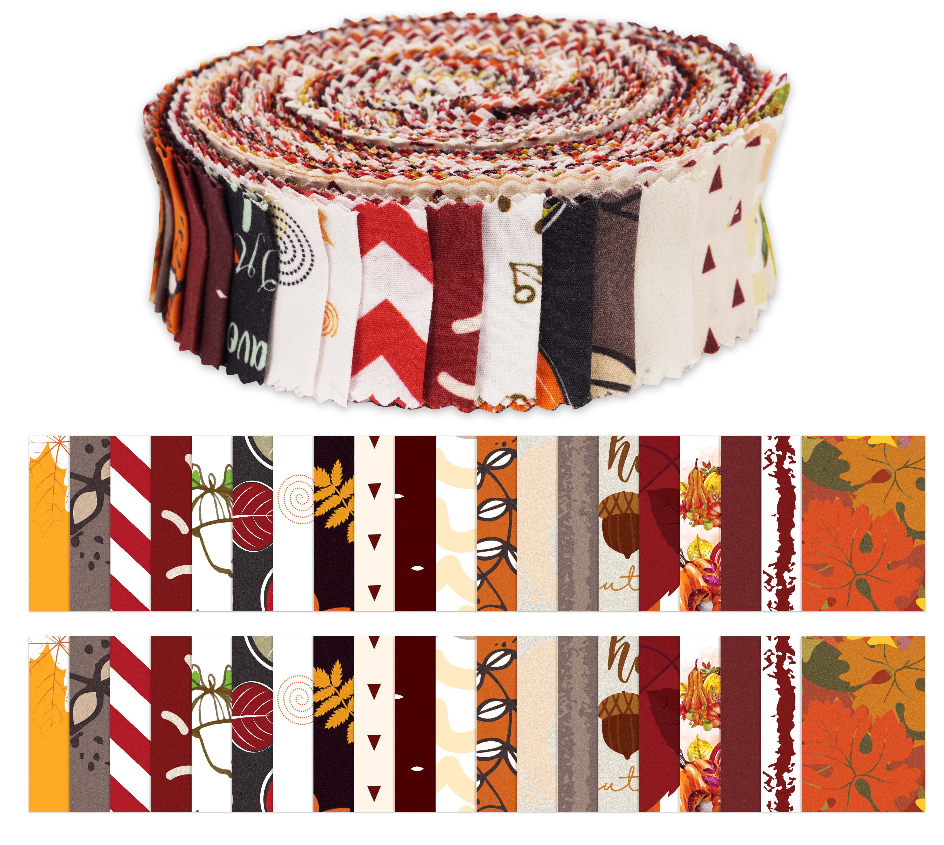 

Soimoi, 40 шт. Осінь Осінь Тема Друк Попередньо нарізані Тканини Смужки Згорнуті 1,5x42 дюйми бавовняні желе в рулонах для квілтингу - 1.5x42inches різнокольоровий