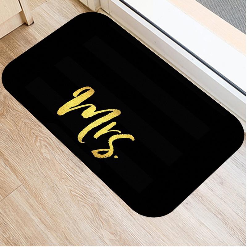 Black Gold Striped Welcome Door Mat Living Room Balcony Hallway Entrance Non-slip Rugs Bedroom Kitchen Laundry Room Floor Mats
