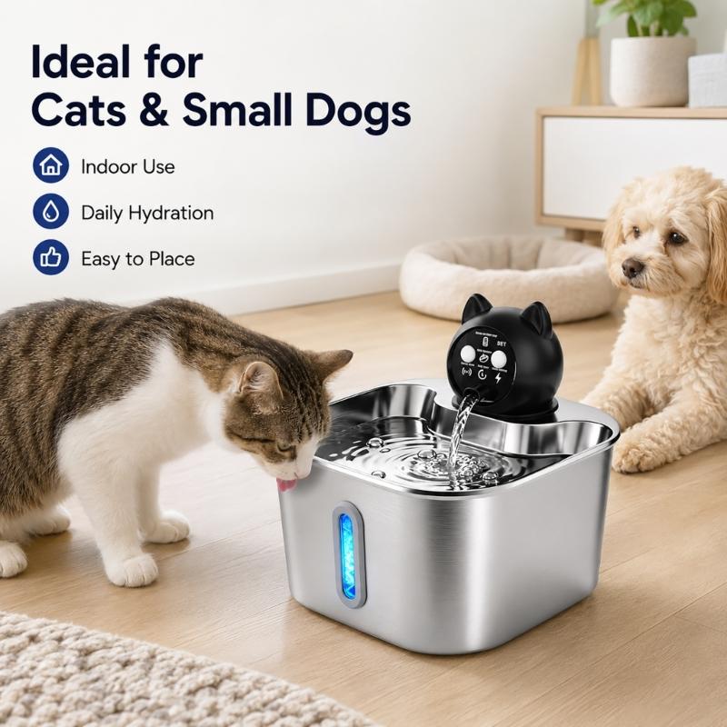 Pet Fountain Motion Activated Waterer for Small Kitten Animal Households, 3.2 L Indoor Drinking Fountain with Metal Bowl for Routine Household Use