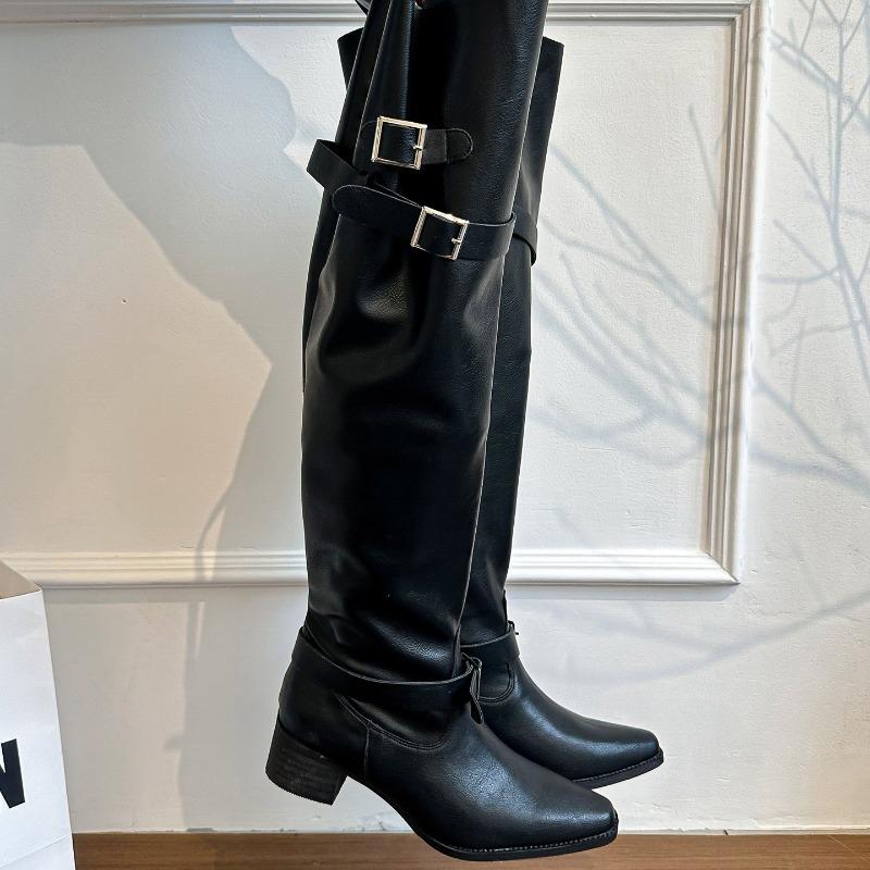 Designer Women Knee High Boots Chunky Fashion Heeled Shoes Fashion Pumps Winter Mid Heels Shoes  Winter Woman Chelsea Botas