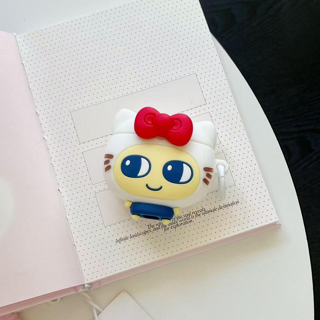 Red Bow Big Eyes Cat Silicone Headphone Protective Cover For Airpods 1 2 3 4 Pro Pro2