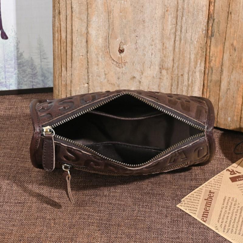 Johnature Retro Genuine Leather Letter Embossed Women's Bag Versatile Wide Shoulder Strap Shoulder Crossbody Bag