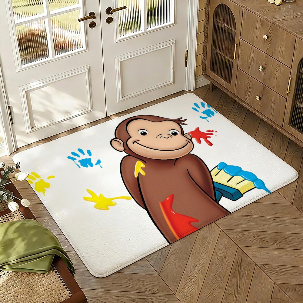 C-Curious Mokey G-George Floor Mat Soft Thickened Absorbent Non-Slip Bedroom Living Room Door Mat Home Decor Flannel Rugs