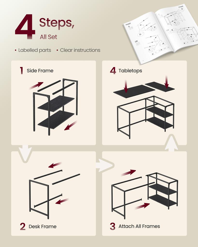 VASAGLE L Shaped Computer Desk, Corner Table with Storage, 120 X 80cm