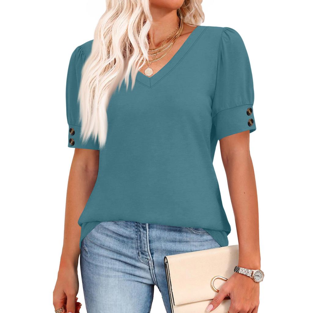 Damen Oberteile Kurzarmhemden Knöpfe V-Ausschnitt Frühlingsmode Sommeroutfits Übergröße Blusen Festlich Lässig