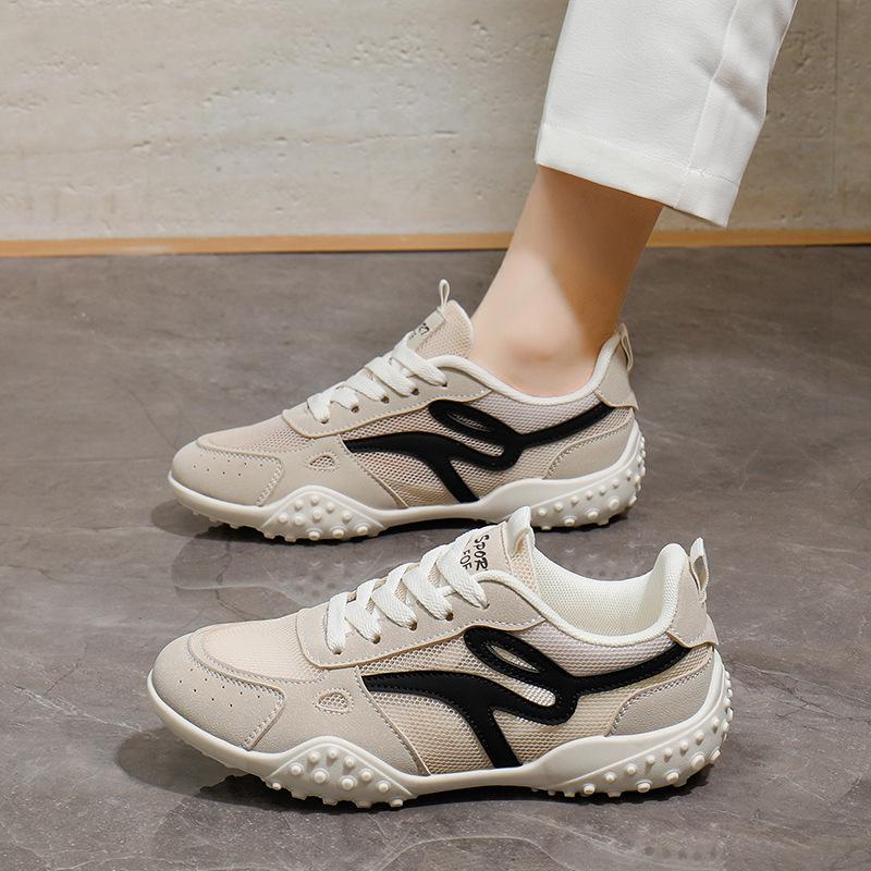 2025 New Thick Bottom White Womens Ladies Lace Up Fashion Sports Slip On Shoes - Korean Breathable Mesh Sneakers