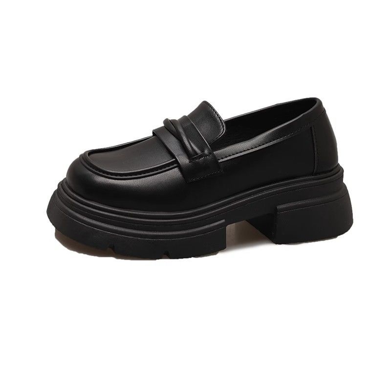 Platform muffin loafers women's spring and autumn 2025 new women's shoes one pedal black single shoes British style small leather shoes