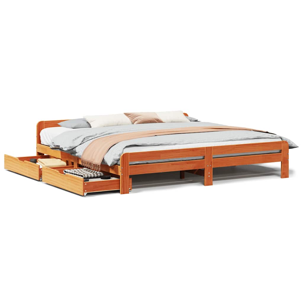 Solid Wood Bed Without Mattress Wax Brown 180x200 Cm Pine Wood