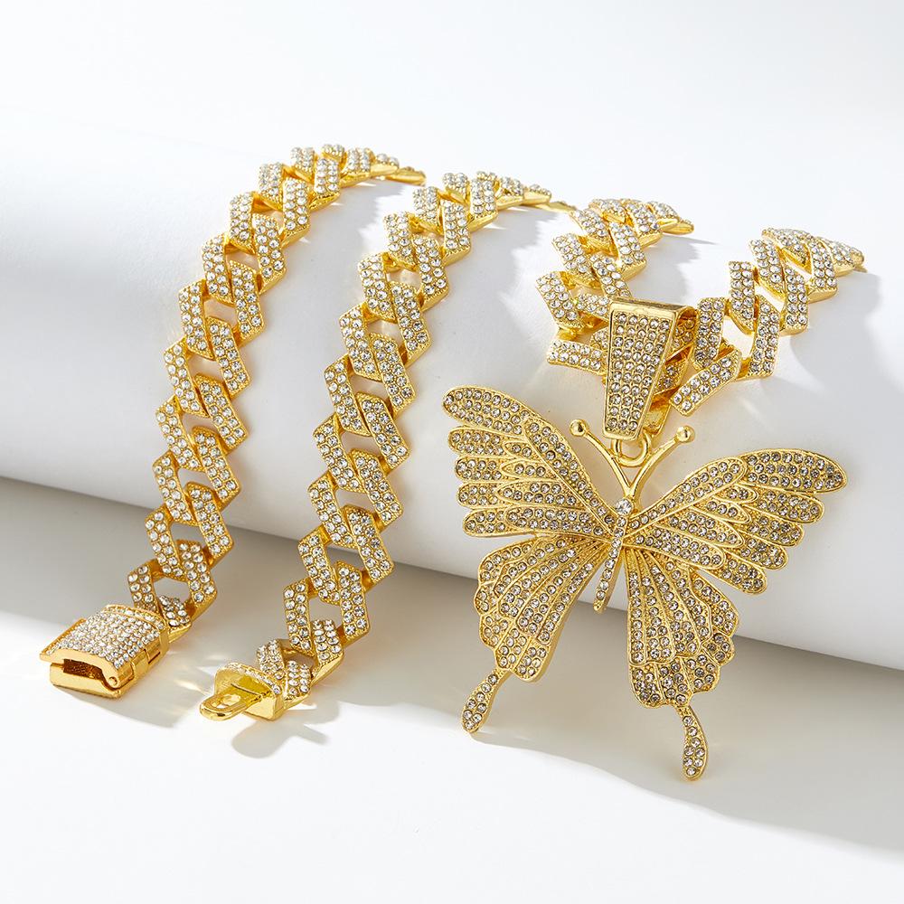 Trendy Zircon Butterfly Hip Hop Pendant Necklace for Couples