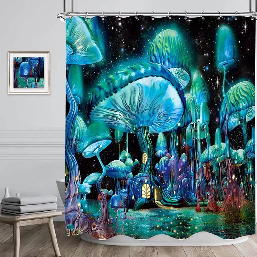 Fantasy Forest Shower Curtain Set Mystery Fairy Forest  Mushroom Flower Plant Home Bathroom Decor Curtains  Bath Accessory Set