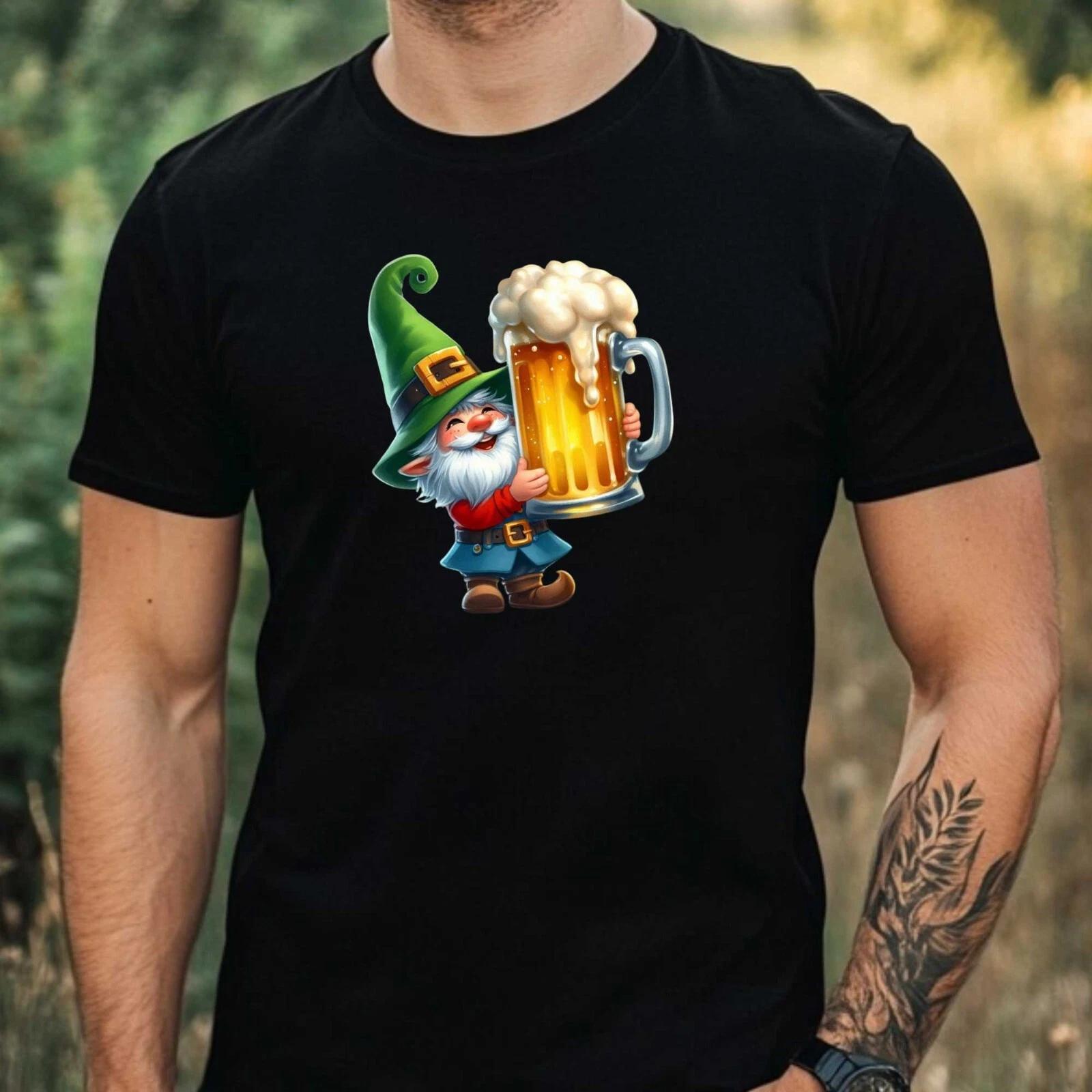 T-Shirt Herren Gnom Trinkt Bier Motiv Baumwolle Größe XS bis 5XL XXXL