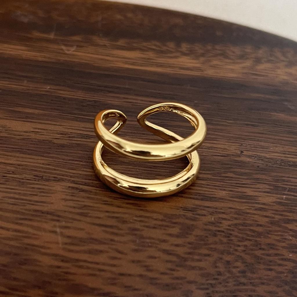 925 Sterling Silver Rings For Women Men Fine Jewelry Finger Adjustable Open Double Layers Gold Ring For Party Birthday Gift