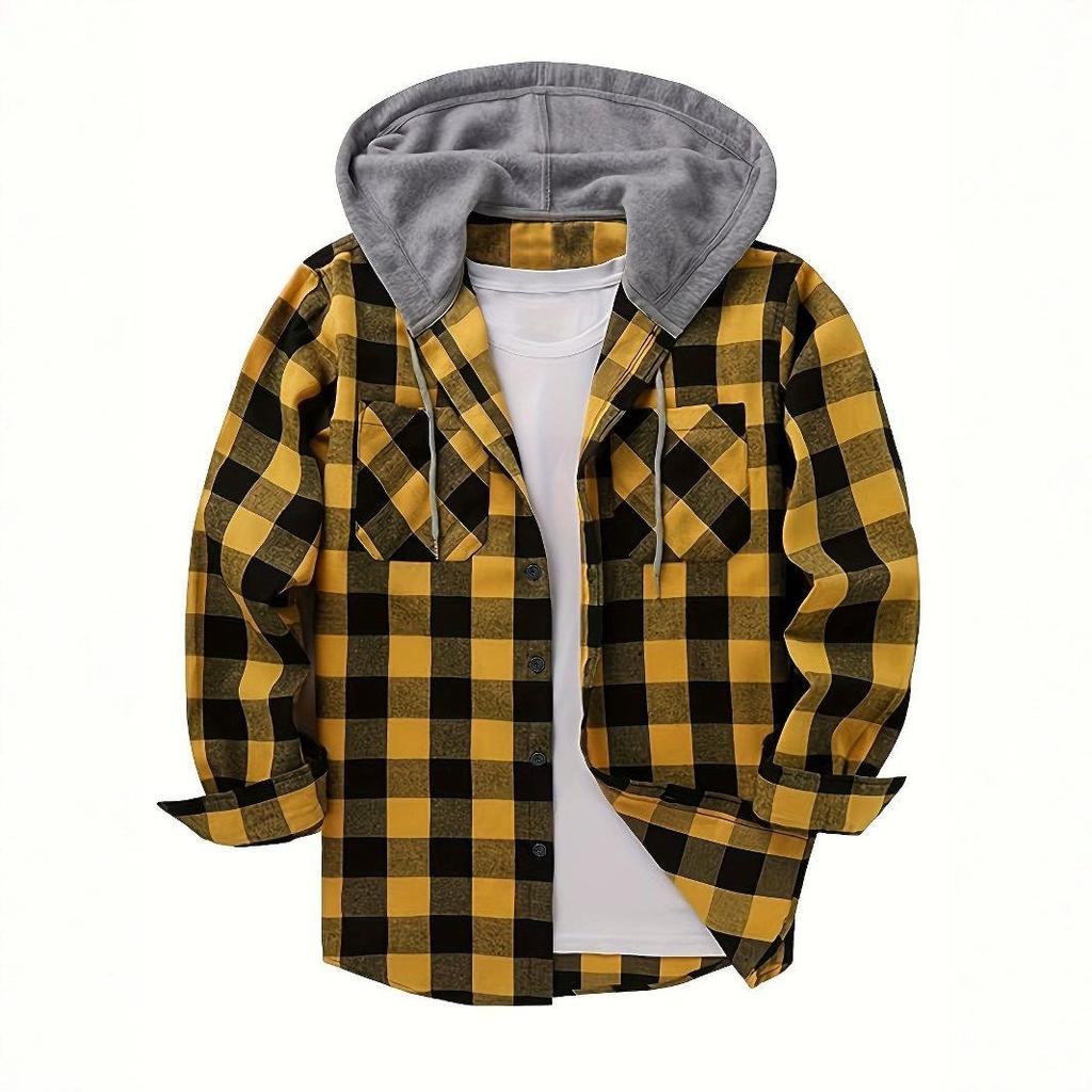 Mode Streetwear Homme Sweat à Capuche à Carreaux Vêtements de Sport Flanelle Sweat à Capuche Chemise Décontractée