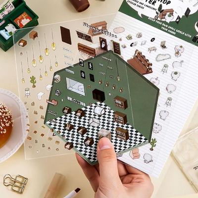 DIY sada 3D nálepek pro úlevu od stresu opakovaně použitelné nálepky scény s pinzetou Supermarket Coffee