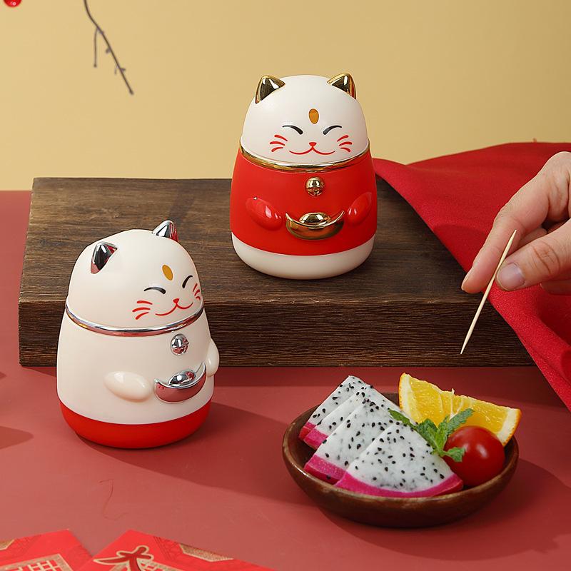 

Держатель для зубочисток Fortune Cat Автоматический выдвижной держатель для зубочисток Украшение для дома Украшение стола Аксессуары для стола красный