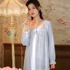 Long-sleeved Nightgown Women's Cotton Court Style Temperament Lace Princess Pajamas Sweet and Loose Large Size Can Be Worn Outside Loungewear Autumn