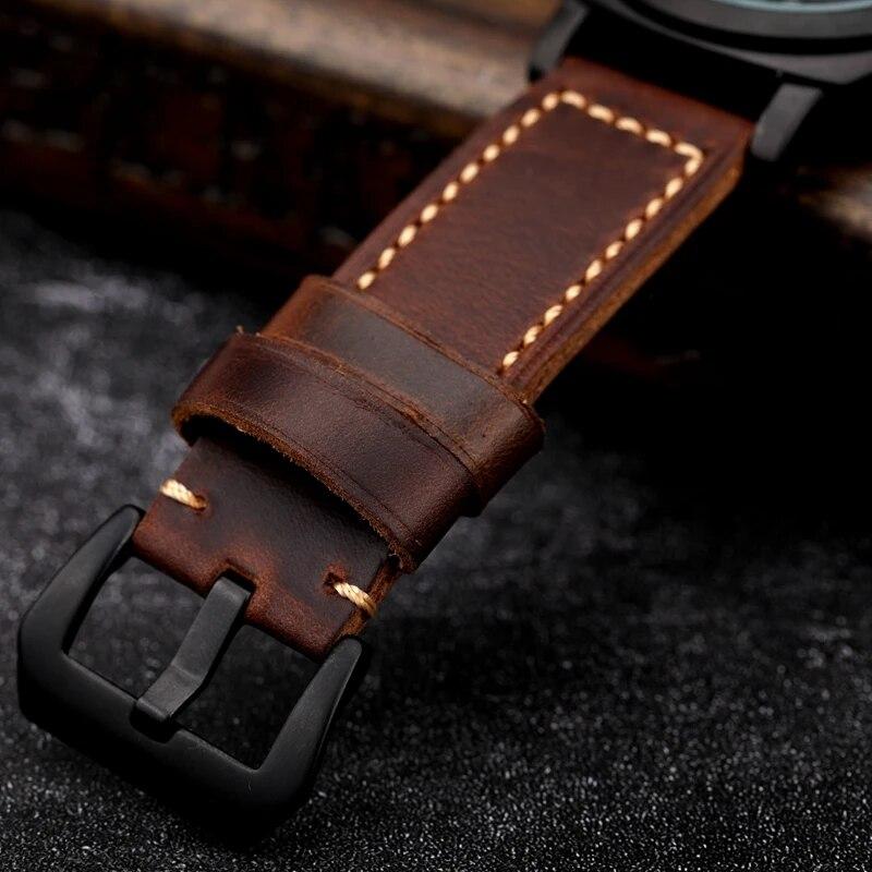 Handgjort Läderarmband 20 22 24 26MM Det Första Lagret av Nötskinn Viks Dubbelt För Att Skapa ett Kaffefärgat Armband