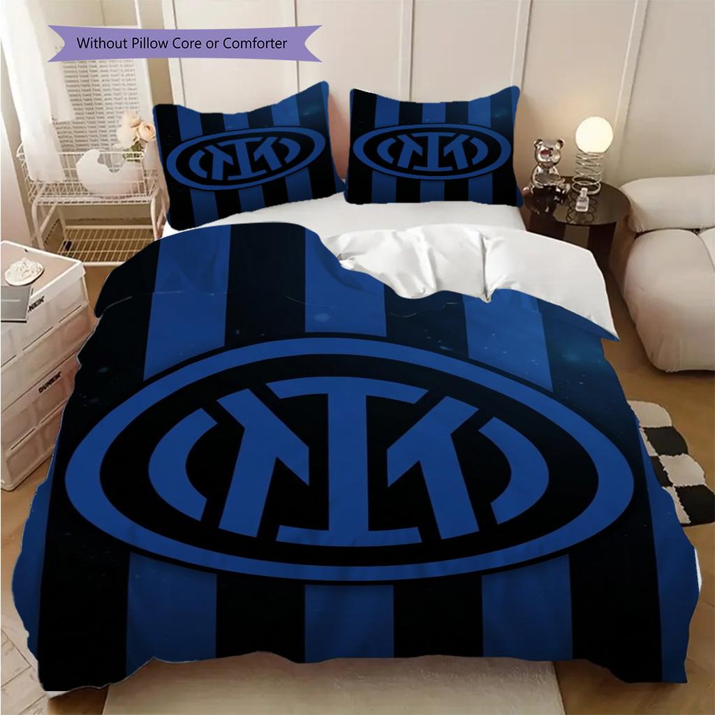 Inter Milan Emblema a Strisce Set da Tre Pezzi (1 * copripiumino + 2 * federa, senza nucleo) Regalo di compleanno di Natale Copripiumino e federa
