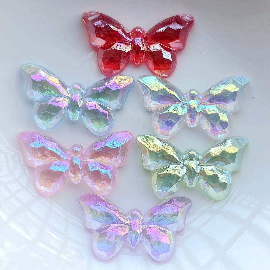 10 Stück 32 mm * 18 mm Mischkristall ab farbiger Schmetterling Acryl Flache Rückseite dekoratives Sammelalbum DIY Schmuck Handyhülle verzierter Schmetterling