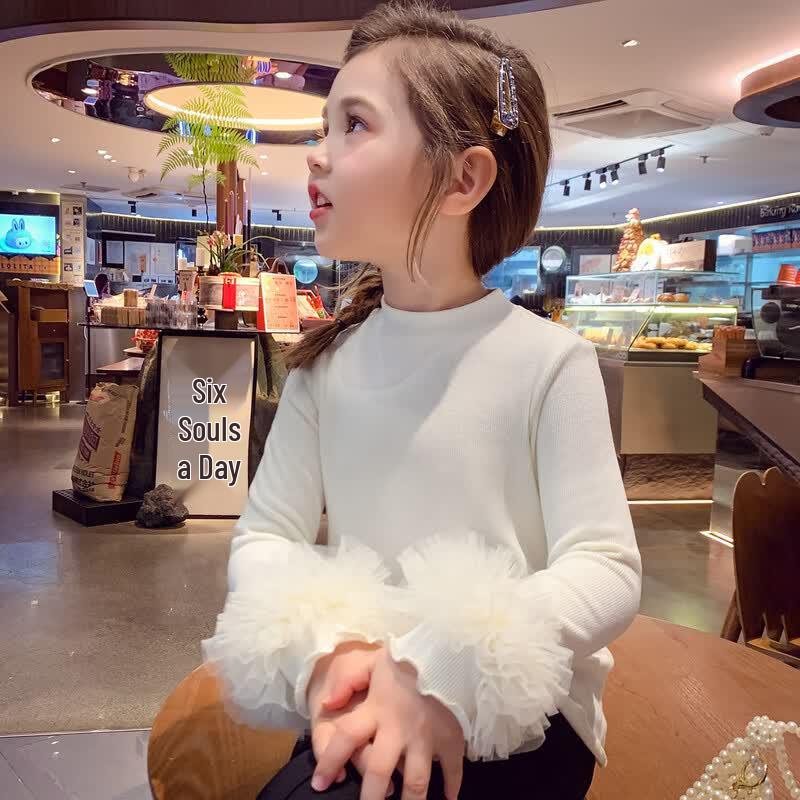 Girls' French Style Half-High Collar Long-Sleeved T-shirt
