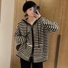 Striped Hooded Knit Cardigan: Women's Versatile Loose Fit for Early Autumn and Spring