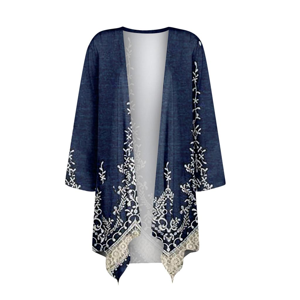 Women's Gradient Print Irregular Three-quarter Sleeve Cardigan With Pocket Jacket
