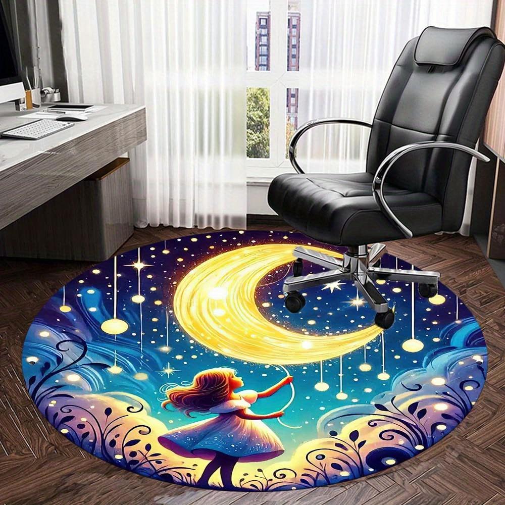 Moon Girl Round Rug Suitable For Office Reception Office Chair Protection Carpet And Also Suitable For Gifts To Relatives And Friends