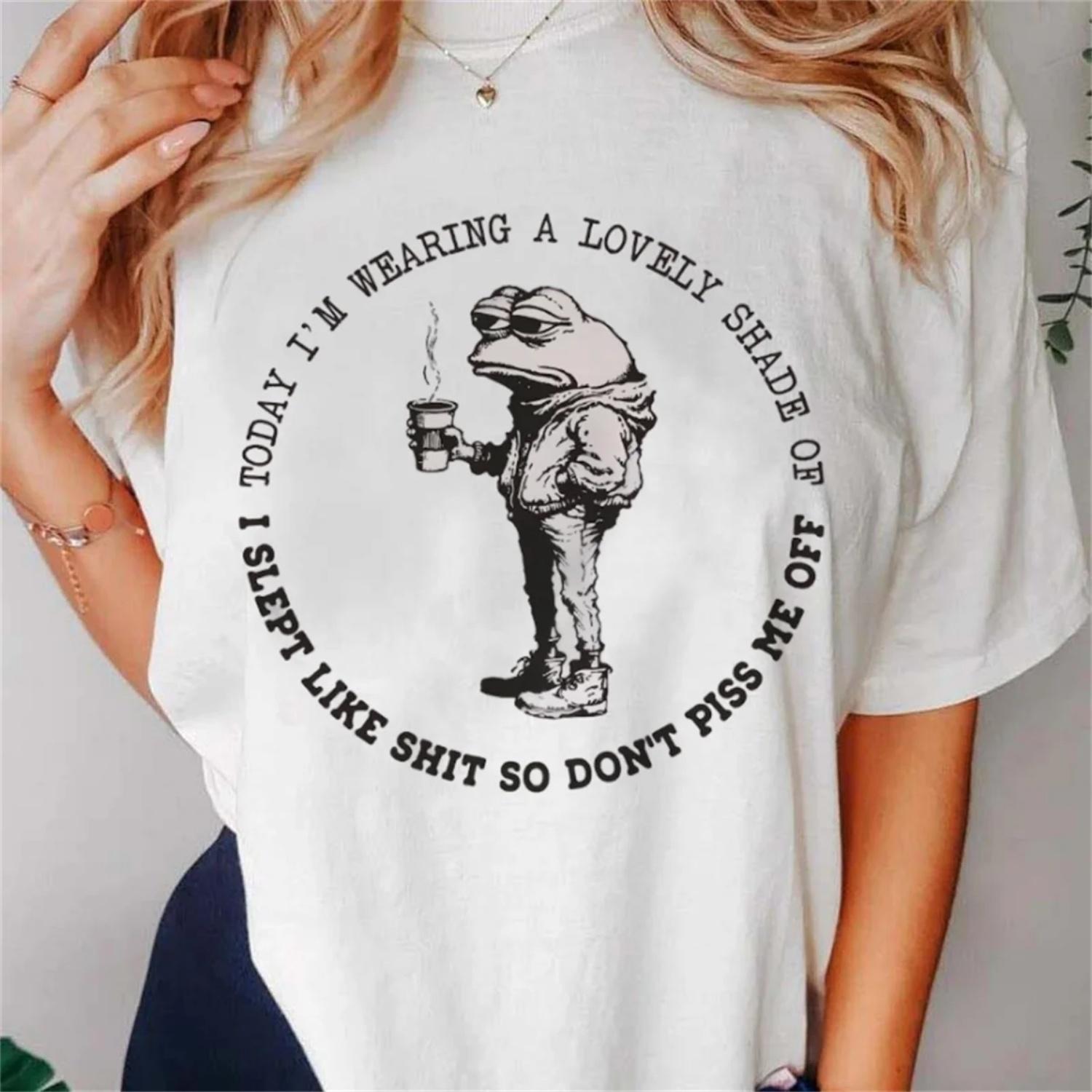 

Cute Frog Pattern Printed Cartoon T-Shirt Retro Short Sleeved Women s Casual Style O-Neck Top Summer New Simple Regular T-Shirt S белый