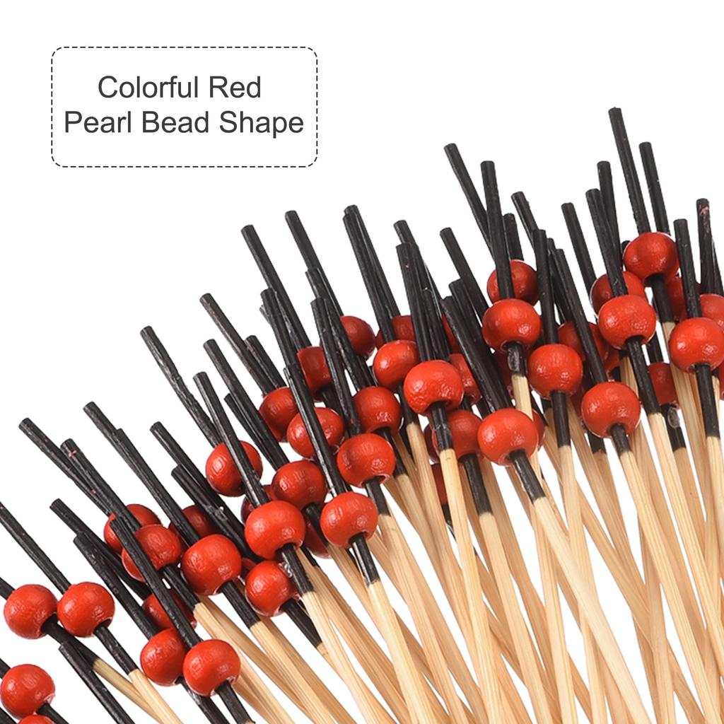 Cocktail-Zahnstocher, 100 Stück 12 cm Bambus Rote Perlenkugel Langer Obstspieß Dekorative Cocktail-Spieße für Getränke Vorspeisen