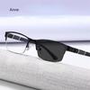 Half Frame Photochromic Myopia Glasses Men Business Metal Anti-blue Light Outdoor UV400 Color Changing