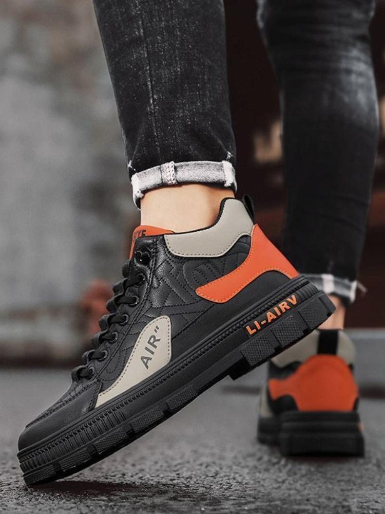 2026 Nowość Wiosna Męskie Buty Sportowe Skateboardowe Mid Top z Blokami Kolorystycznymi Sznurowane Gruba Podeszwa Zwiększające Wzrost Codzienne Buty do Pracy