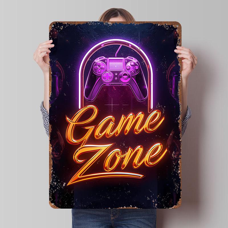 

Game Zone Neon Sign Tin Plaque Poster Customized Wall Art Retro Vintage Metal Signs for Man Cave Gamer Decoration Room Wand Deko 7.9x11.8In(20x30cm)