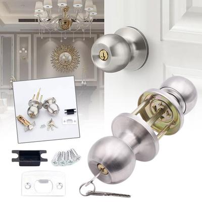 Three-bar Spherical Lock Metal Round Door Knobs Knob Key Internal Round Door Passage Entrance Lock Knobs Handle With F0U0