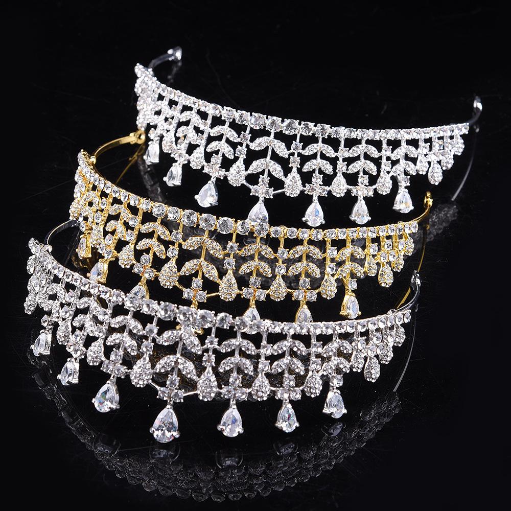 Popular headband, leaf-shaped simple bridal zircon crown, rhinestone princess wedding crown