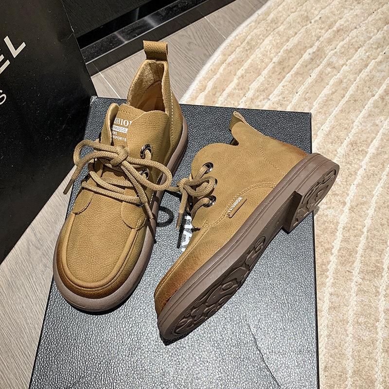 Retro Martin boots autumn and winter new British style polished round head short boots lace-up low-heeled casual boots