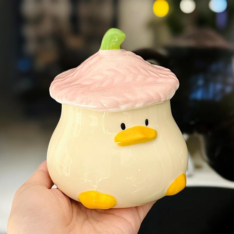 Cartoon Cute Duck Shaped Mug with Lid Cute Ceramic Water Cup Creative Office Coffee Cup Souvenir